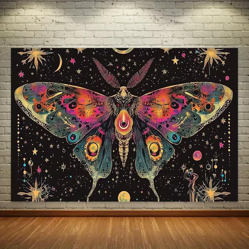 2D Witchy Moon Backdrop - Colorful Lunar Moth Tapestry for Photoshoot