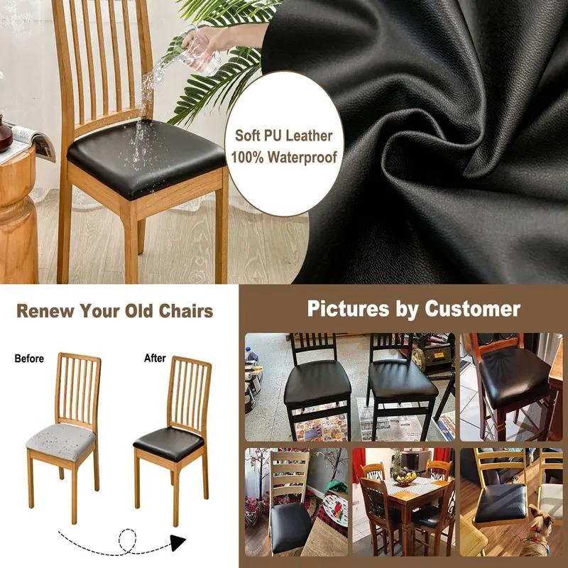 1PC PU Chair Cushion Cover For Kitchen Dining Room Leather Seat Cover Dining Room Chair Seat Cushion Cover Solid Color