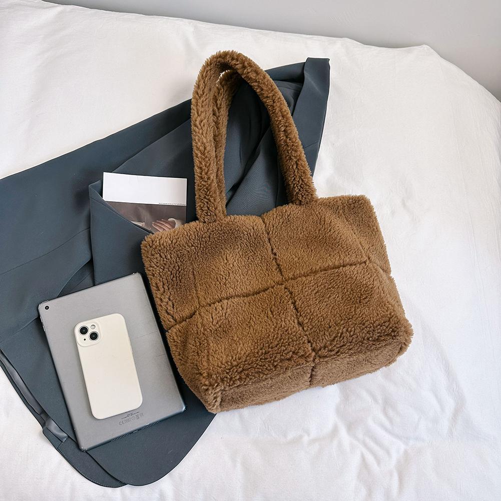 Пушистая плюшевая женская сумка подмышки, большая большая сумка из овечьей шерсти, однотонная сумка-шоппер, женская сумка подмышки, большая вместительная квадратная сумка на плечо