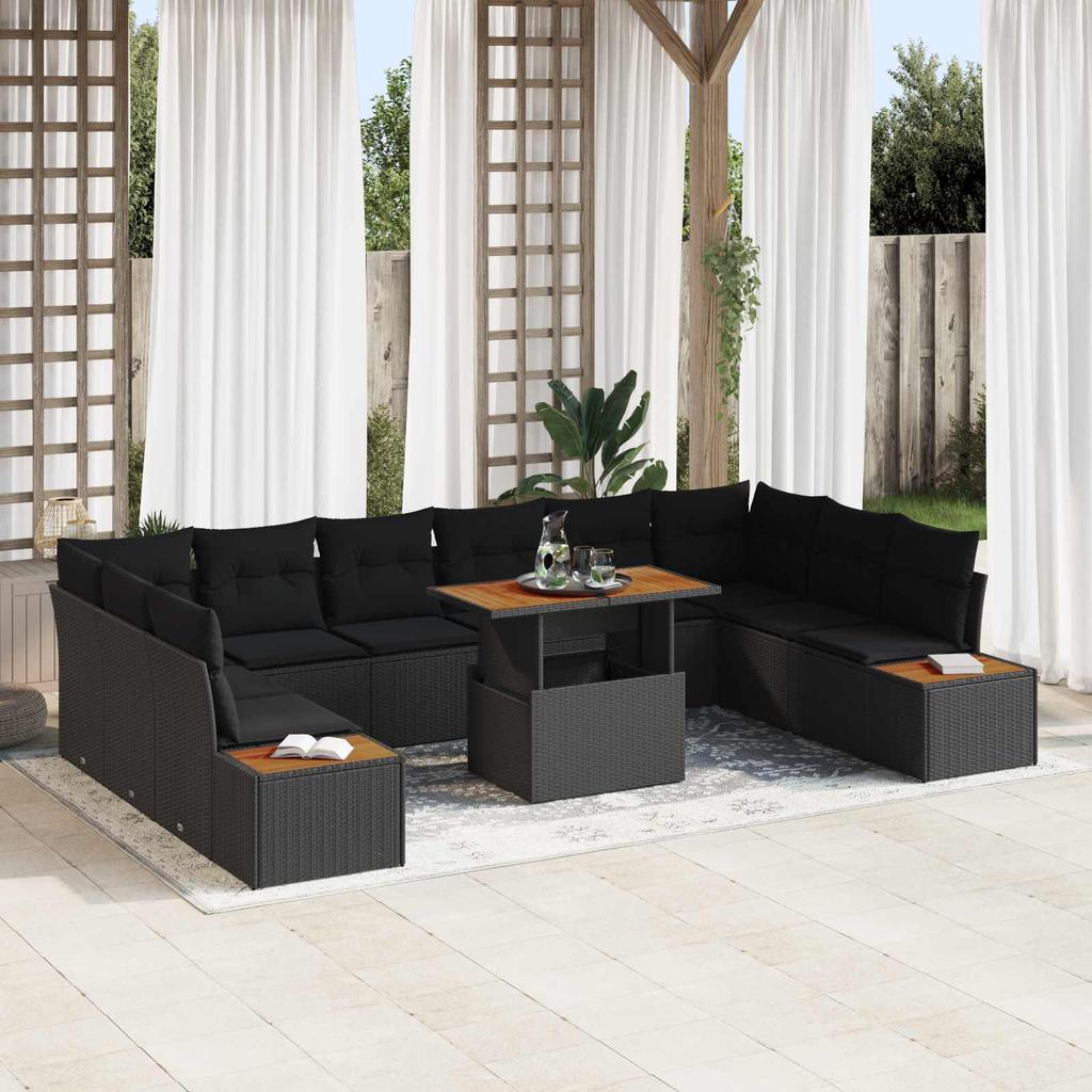 Garden Sofa Set with Storage 11 pcs Black Poly Rattan