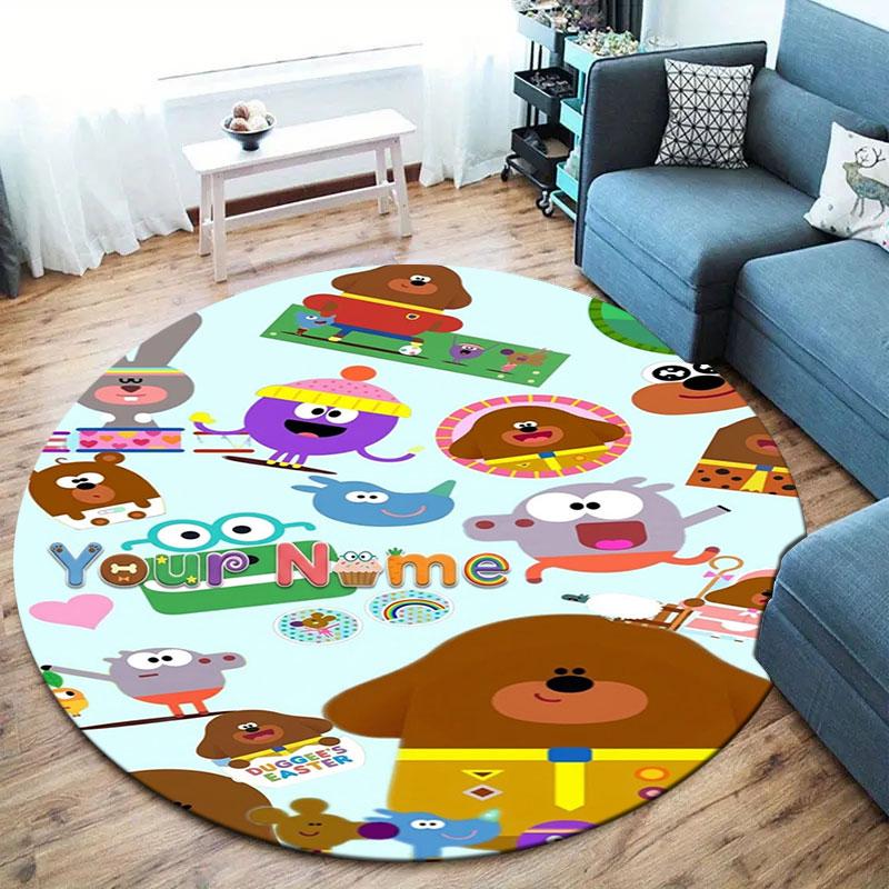 Hey Duggee Custom Name Round Area Rug,Carpet Rug for Living Room Bedroom Sofa Playroom Decor,Non-slip Floor Mat