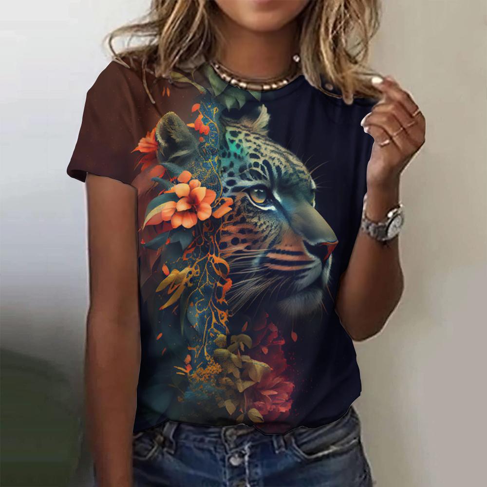 Модный женский топ с леопардовым принтом, свободный, с круглым вырезом, с коротким рукавом, удобные футболки женские