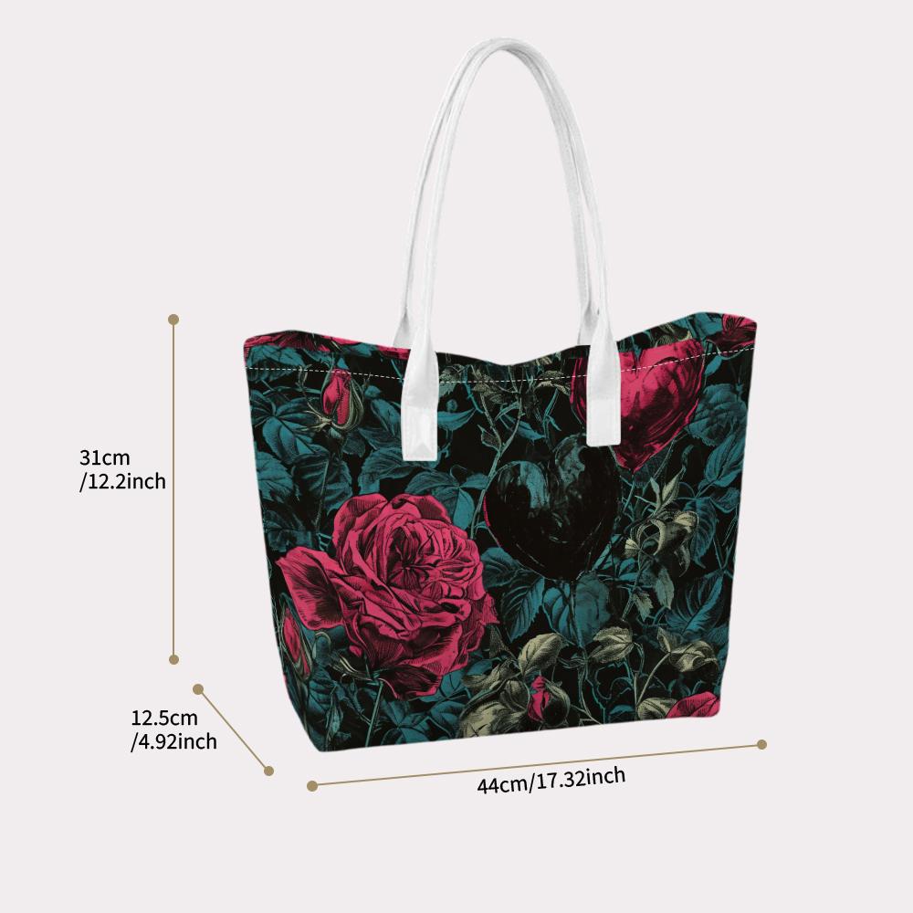 Gothic Rose Pattern Tote Bag Fashion Large Capacity Daily Shoulder Handbag