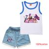 Детский Девочки Аниме Мультфильм K-Pop С принтом Хлопок Без рукавов Майка Джинсовые Шорты Комплект Одежды
