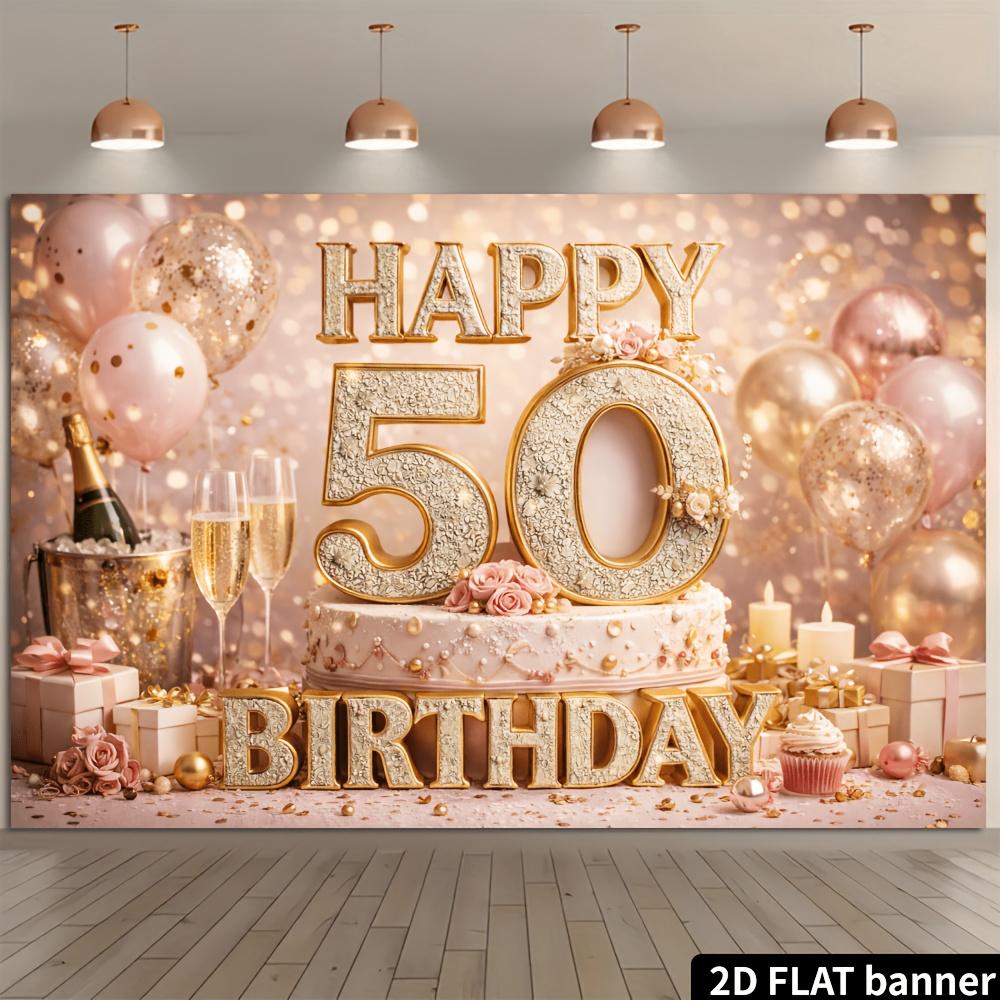 Плоская 2D ткань для фона на 50-летний юбилей с шампанским, день рождения, вечеринка, праздничное мероприятие