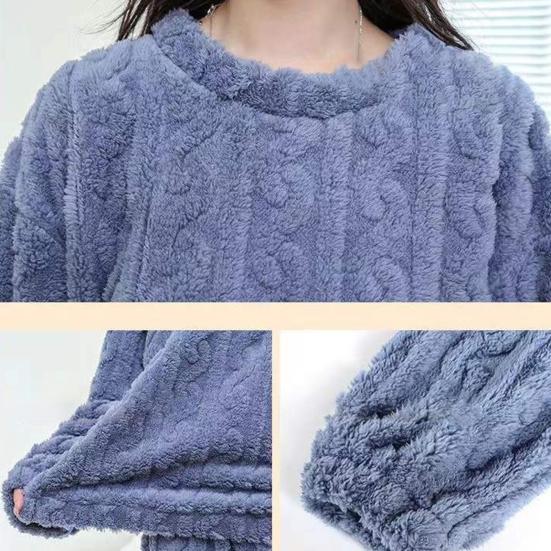 Комплект из 2 предметов унисекс, зимняя пижама, круглый вырез, однотонный утолщенный коралловый флис, домашняя одежда, топ, штаны, комплект, свободная домашняя одежда, комплект для сна для пары