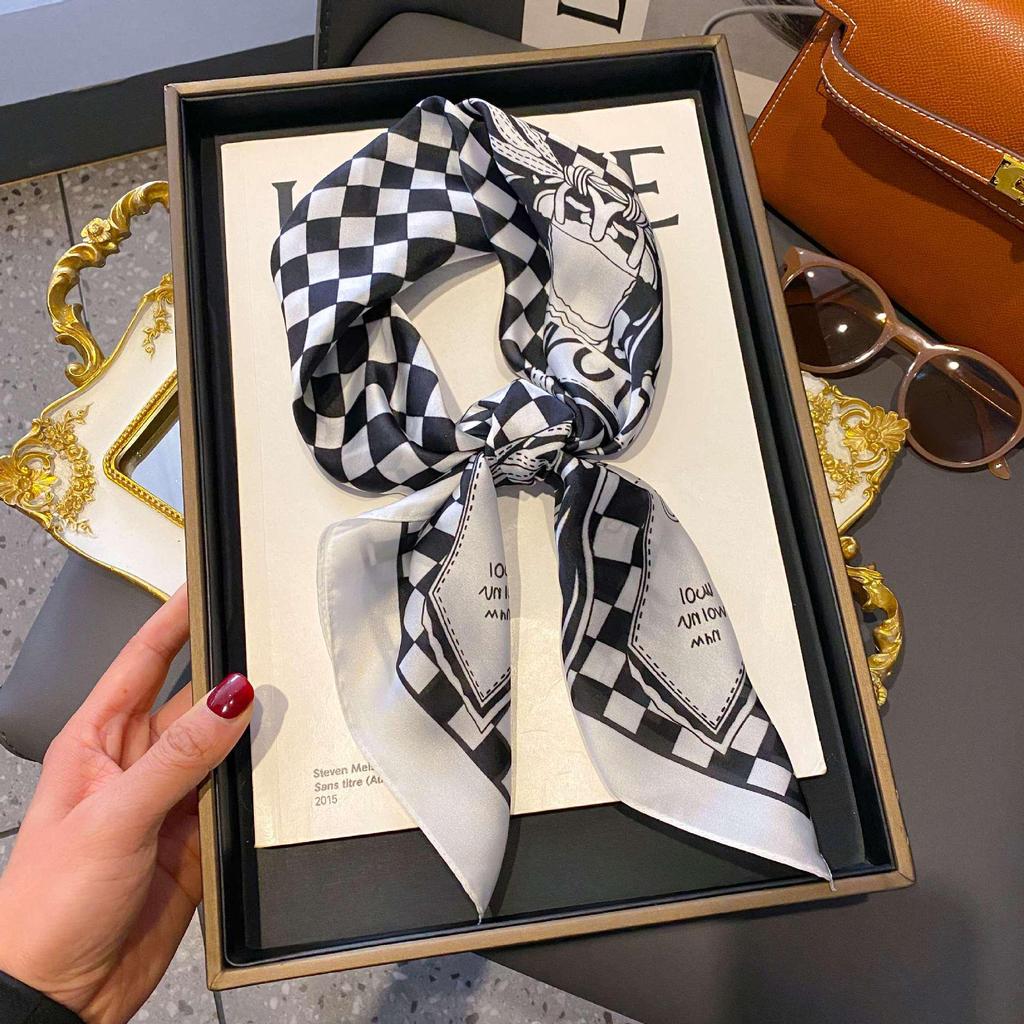 Women's Striped Silk Imitation Square Scarf - Spring & Autumn All-Match Simple Style Accessory