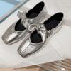 Flat Shoes Women's Spring Square Head Shallow Mouth Butterfly Knot Set Foot Soft Soles Non-slip Single Shoes