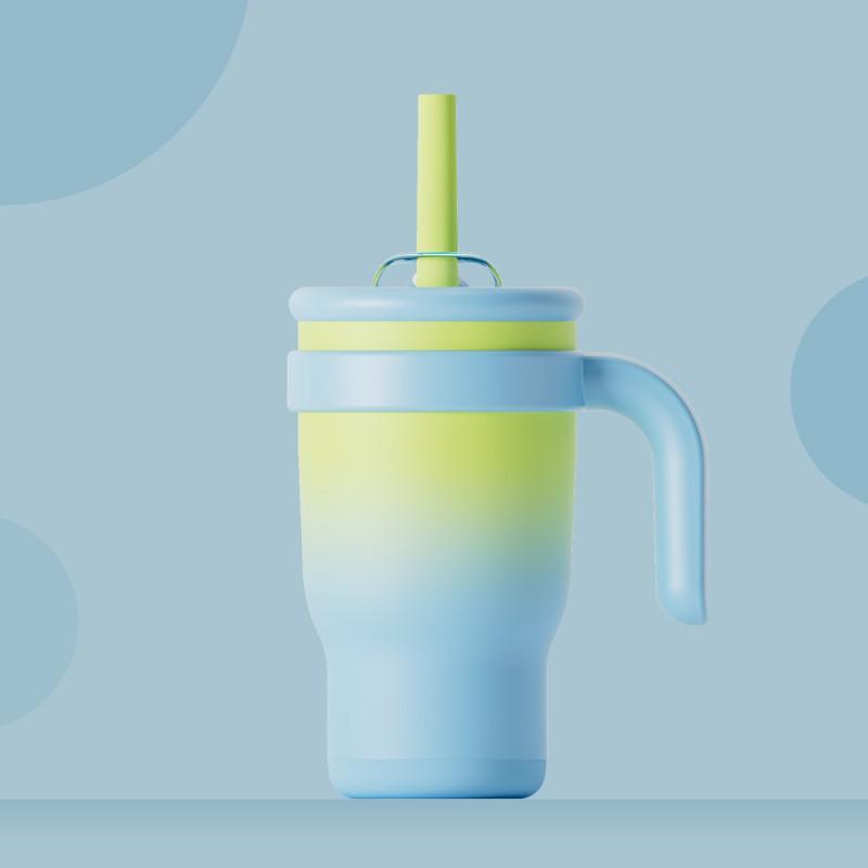 14oz Stainless Steel Insulated Cup With Handle Double Lid Kids Students Car Use