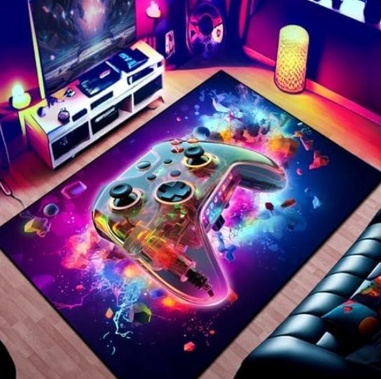 Gaming Area Rug Teen Boys Carpet 3D Multi Gamepad Game Controller Game Room Gaming Room Boys Girls Bedroom Playroom Living Room