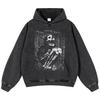 Streetwear Skeleton Graphic Washed Black Oversized Unisex Long Sleeve Hoodie