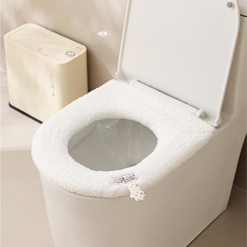 Мягкая бархатная накладка на сиденье унитаза большого размера с ручкой - Моющаяся, осенне-зимняя подушка