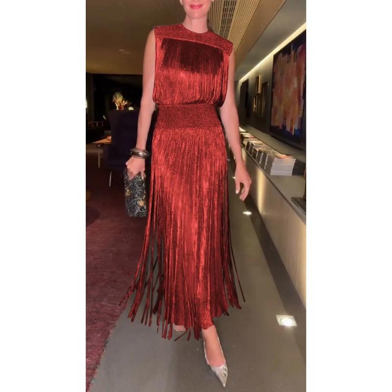 Женское элегантное платье с бахромой, вечернее платье без рукавов