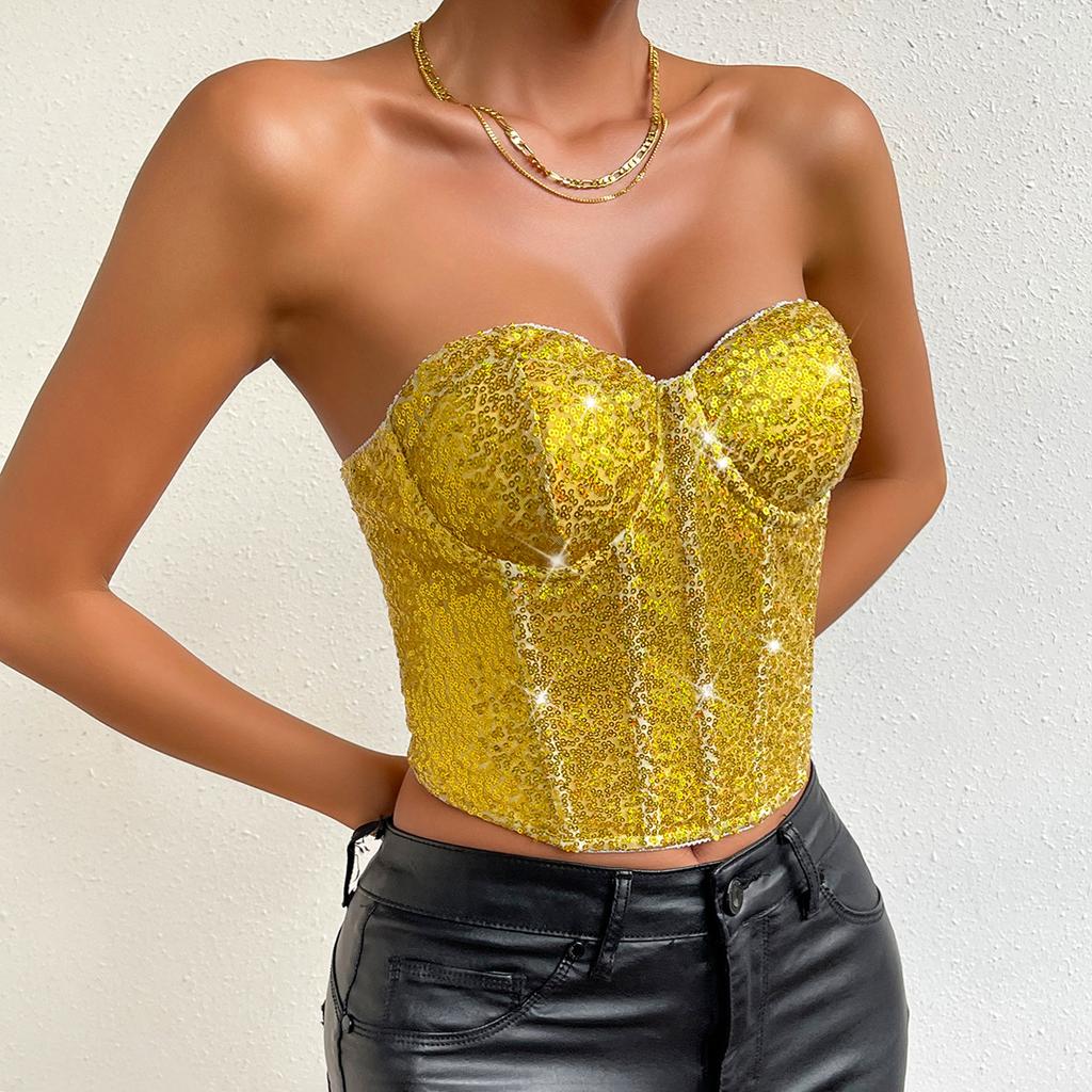 European and American Spicy Girls Bust Wrap Fashion Bead Zipper Heavy Industry Strapless Women's Top Street Trend Party Sexy Girl