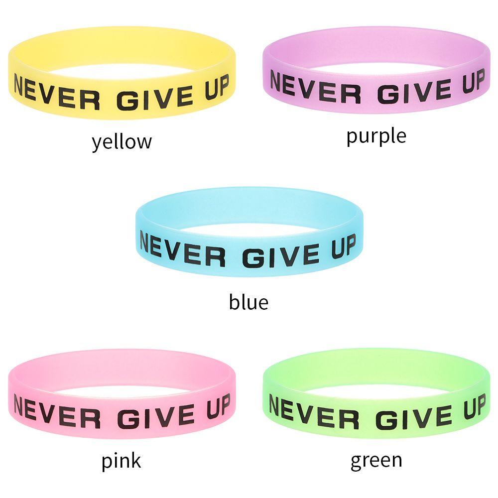 Силиконовый браслет для подростков, спортивный браслет-манжета, светящийся резиновый браслет, никогда не сдавайся, мужчины, женщины