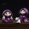 Decorative Skeleton Statue Purple Robe Figurine for Halloween, Middle Finger Resin Ornament Statue, Gothic Walking Dog Sculpture Halloween