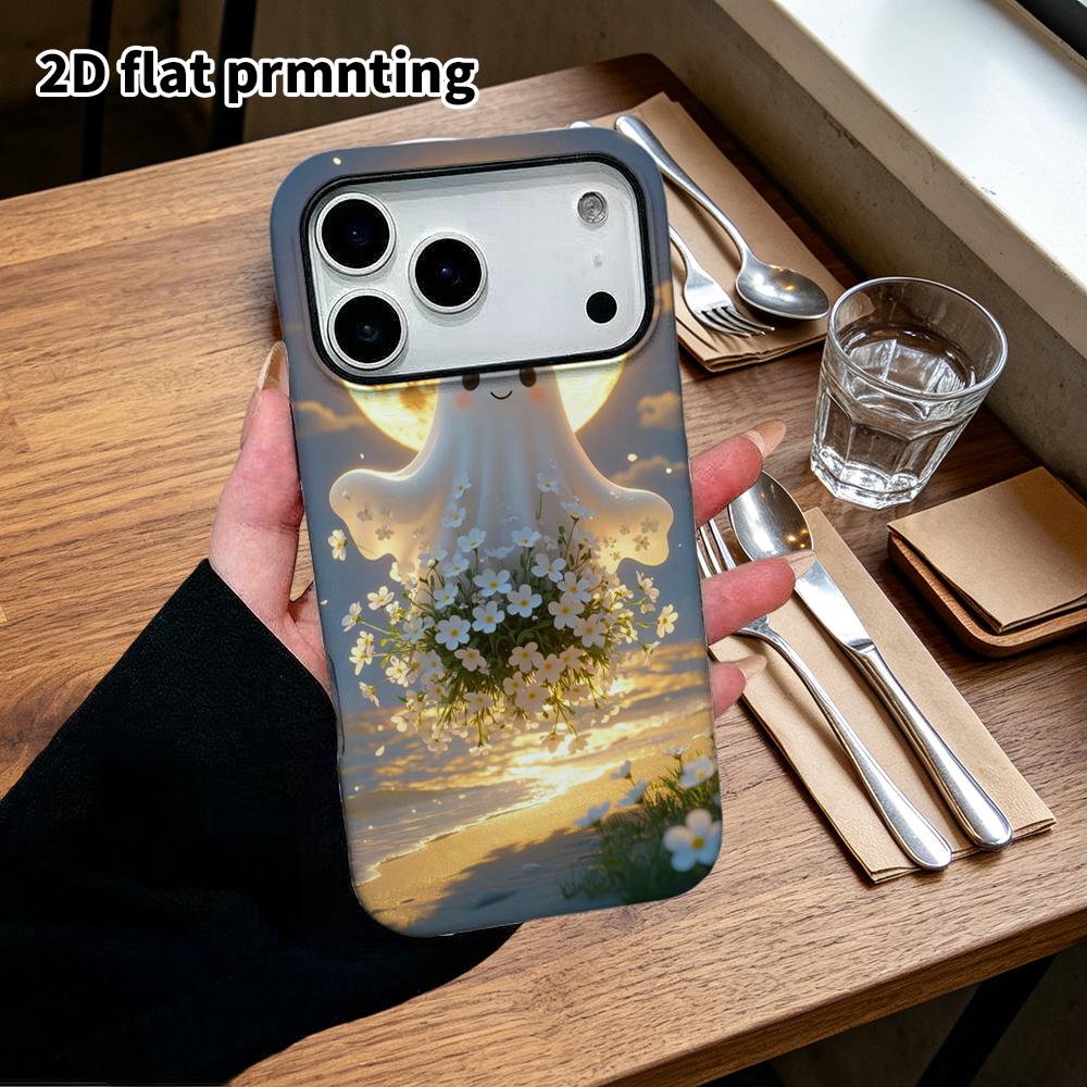 Phone Case: 2D flat design suitable for iPhone 18, 17, 16, 15, 14, 13 Pro film protective case, couple style, sea of flowers ghost, Christmas and Hall