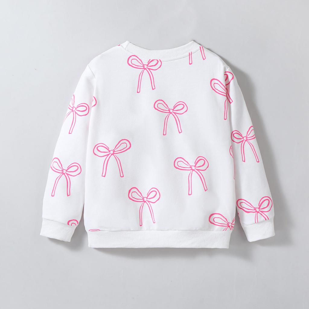 Толстовка для детей 2-7 лет, девочка, круглый вырез, милый бант, принт, длинные рукава, рубашки