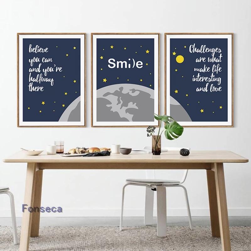 Lighthouse Cartoon Poster Print Sun Night Sky Stars Modular Canvas Painting Nordic Wall Art Pictures Artwork Home Bedroom Decor