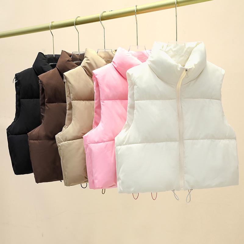 Women Autumn Winter Short Vest Stand Collar Warm Casual Elegant Sleeveless Coats Outdoor Quilted Travel Jackets Clothes