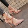 Новые римские сандалии с перекрестными ремешками, замшевая женская обувь на высоком каблуке, однотонные босоножки с пряжкой на остром каблуке, Zapatos De Mujer
