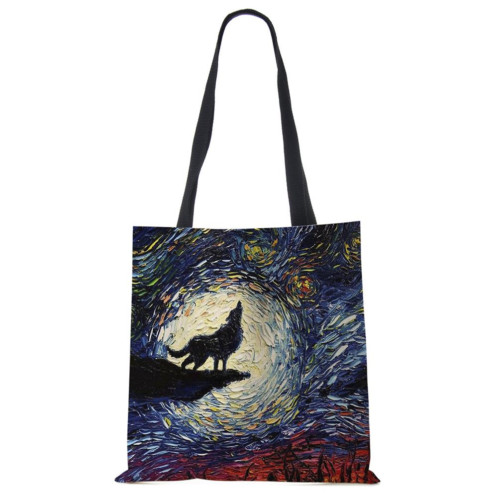 Звездное небо Животное Собака Принт Сумка-тоут Сумка через плечо Женская Большая Повседневная Сумка для покупок Дамская Ручная сумка для покупок На открытом воздухе CLE