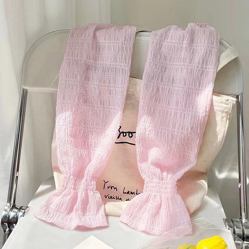 Summer Women's Ice Silk Sun Protection Arm Sleeves Elegant Pleated Bubble  Anti-UV Gloves Cooling Sleeves for Outdoor Driving Cycling