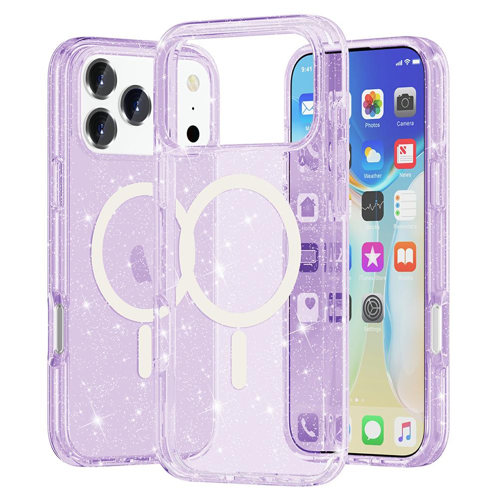 For iPhone 17 Pro Case Compatible with MagSafe Glitter Powder PC+TPU Phone Cover