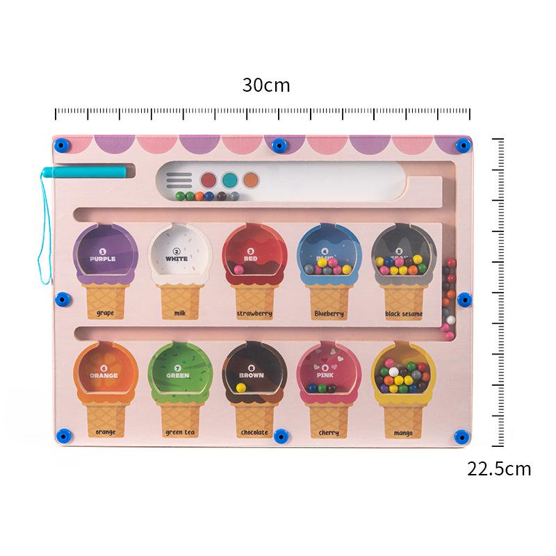 Wooden Dinosaur Ice Cream Maze: Magnetic Puzzle for Kids' Spatial and Logical Thinking, Pencil Grip, and Early Education