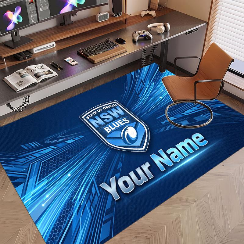 Custom Rug NSW Blues Pattern Print Name Text Soft Non‑Slip Floor Carpet for Home Indoor Decoration