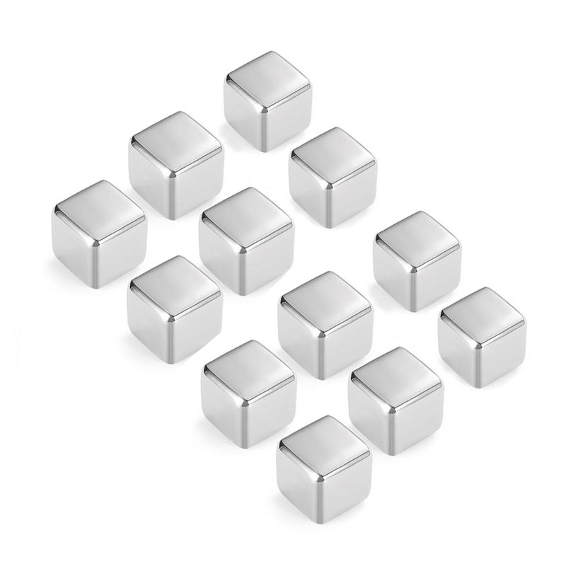 12pcs Whiskey Ice Cubes Stainless Steel Ice Cube Set Bar Whiskey Stone Reusable Chilling Stones Red Wine Cold Drinks Ice Cubes