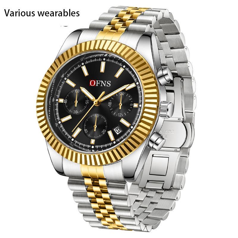 Новые мужские часы Business Three-eye Six-pin Quartz Watch Luminous Calendar Waterproof Men's Watch