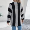 Women's Contrast Striped Flared Sleeve Cardigan Long Sleeve Sweater