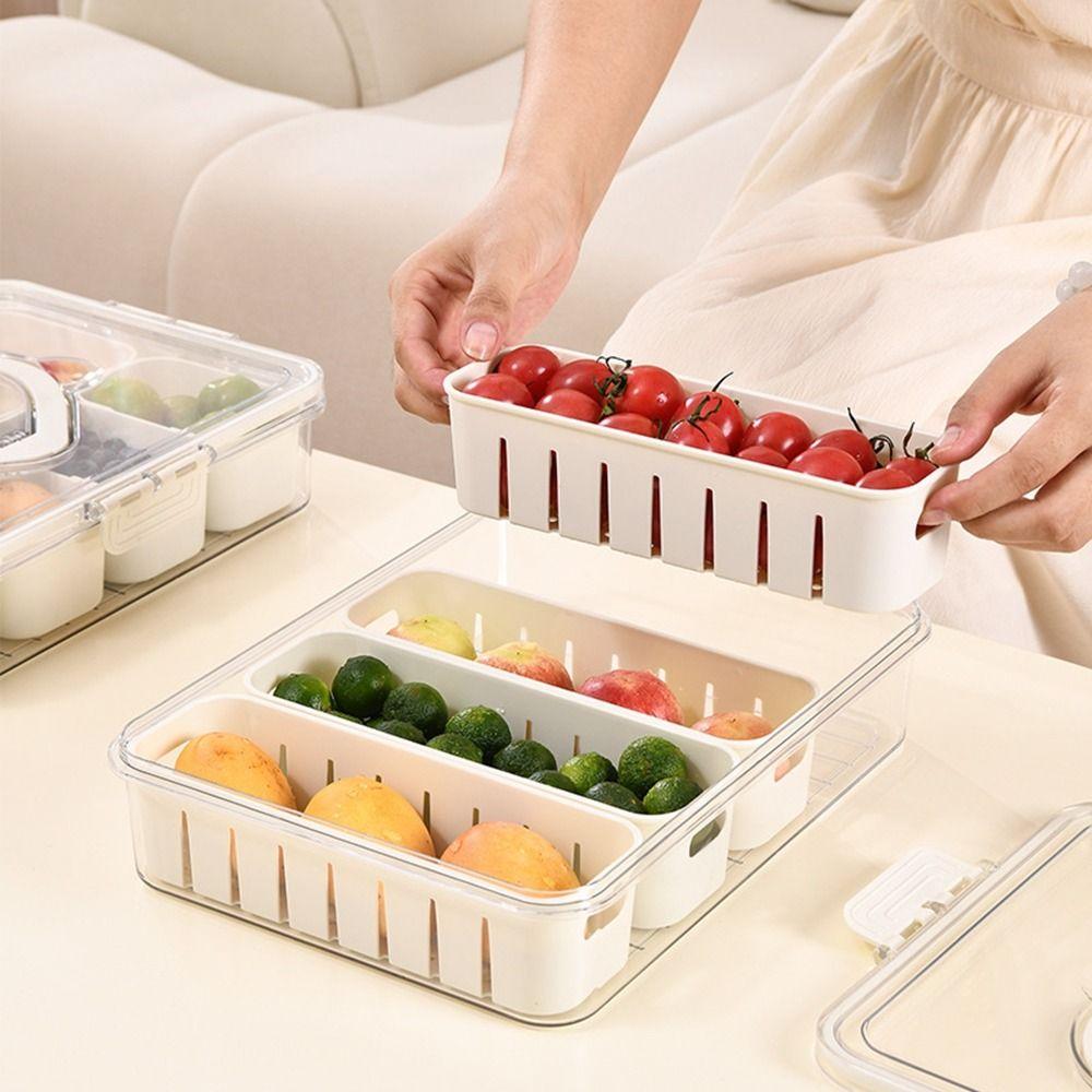 Large Capacity Divided Dinner Plate Plastic Food Preservation Store Box Snack Fruit Tray for Home