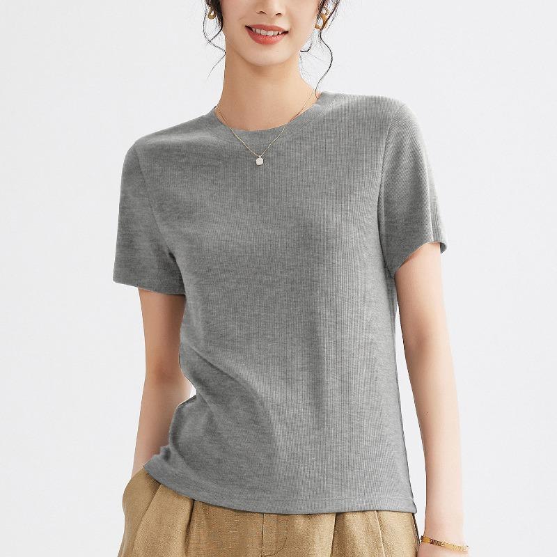 Женский летний топ с круглым вырезом, однотонный, новый, эластичный