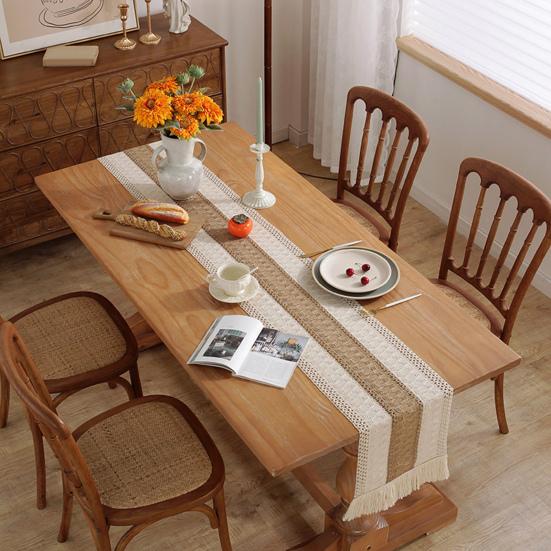 Ткань для праздничного стола, плетеная ткань в стиле бохо, кисточка, контрастный цвет, плетеная