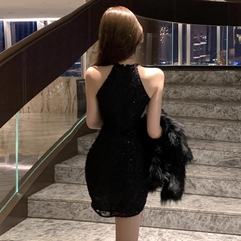 2025 мода новая женская одежда Spice Girl полированное кружевное облегающее платье без рукавов