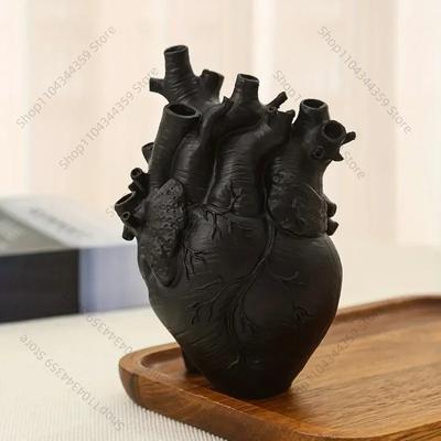Черная анатомическая ваза в форме сердца на Хэллоуин, креативная ваза в форме сердца из смолы, декоративный цветочный сосуд, современный художественный цветочный сосуд для домашнего декора