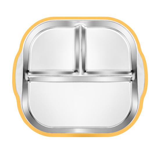 Тарелка для малышей из нержавеющей стали с присоской, 3-секционная детская миска с нескользящей силиконовой ручкой, небьющаяся металлическая детская тарелка