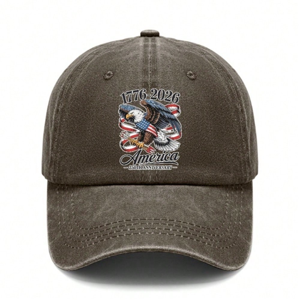 [Vintage American Flag Cap] 250 Years Of Freedom 1776-2026 Print Unisex Polyester Adjustable Breathable Sun Protection Baseball Hat For Patriotic