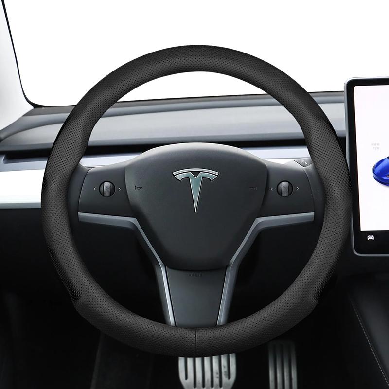Suitable for Tesla Ultra-Thin Breathable Leather Steering Wheel Cover Suitable for Model 3 Y X S 2024