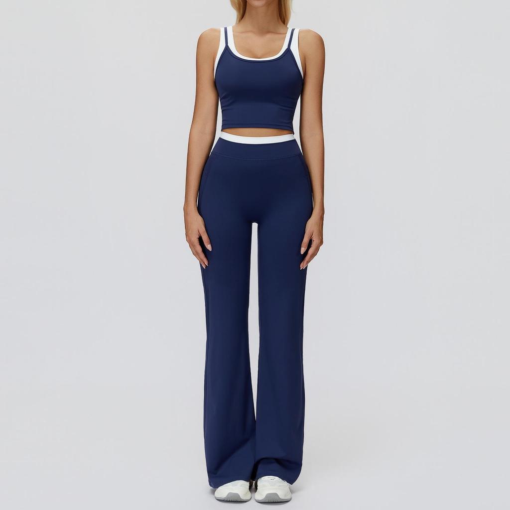 Женский йога-комплект для трансграничной торговли: Цветной блок, ощущение второй кожи, Высокая талия в рубчик, Универсальная спортивная одежда для фитнеса