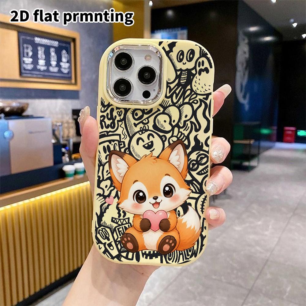 Phone Case: 2D flat design suitable for iPhone 18 17 16 15 14 13 Pro protective case, couple style, hugging little fox, Christmas and Halloween gift