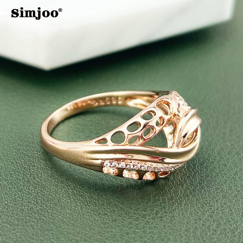 SIMJOO Rose Gold Ring for Ladies Fashion Hollow Out Zircon Ring