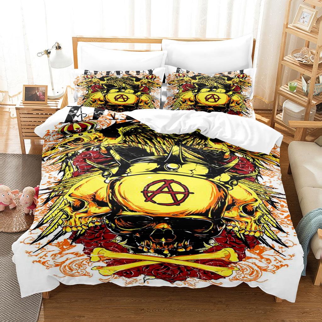 Vintage Pop Goth Reaper Skull Punk Rock Bedding Digital Printing Polyester Cotton Three-Piece Set