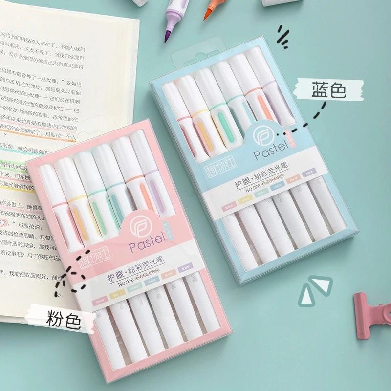Набор пастельных хайлайтеров 6 цветов, маркеры-хайлайтеры, маркеры для рисования, японские очаровательные кавайные канцелярские товары
