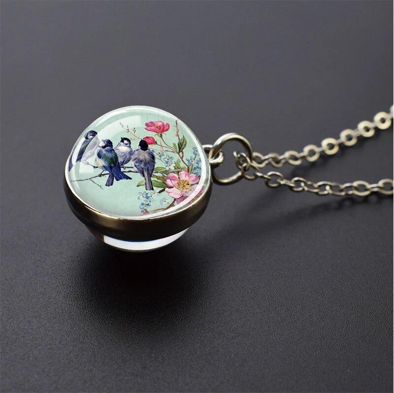 Попугай Феникс Павлин Ворон Ласточка Воробей Сова Двусторонний Стеклянный Шар Подвеска Ожерелье Мужчины Женщины Ювелирные Изделия Подарок