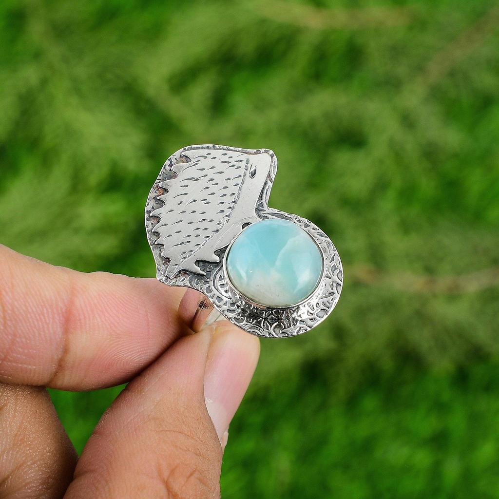 Sterling Silver Larimar Gemstone Artisan Sister New Statement Throat Chakra Ring