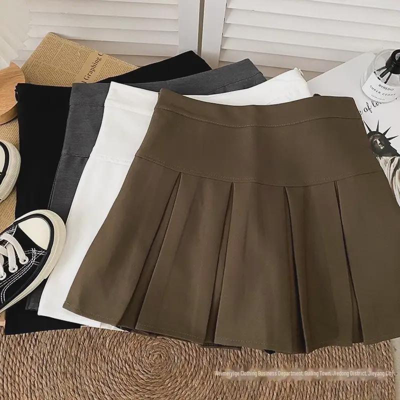 Korean Style 2024 High Waist Pleated A-Line Skirt - College Spring Edition