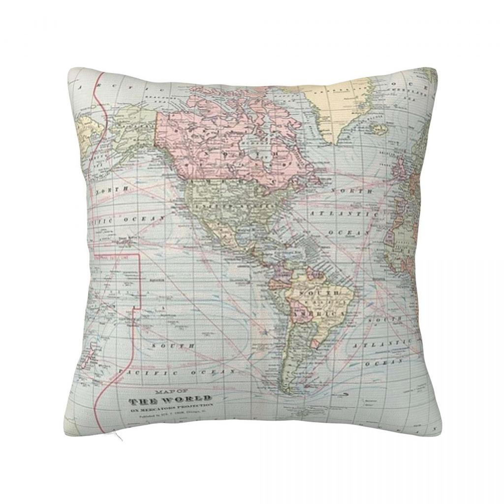 Vintage World Map Square Pillowcase Pillow Cover Polyester Cushion Decor Comfort Throw Pillow for Home Bedroom